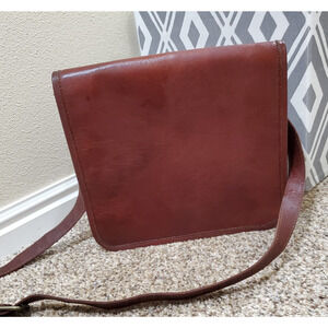 Vintage Brown Genuine Leather Crossbody Messenger Bag Canvas Lining